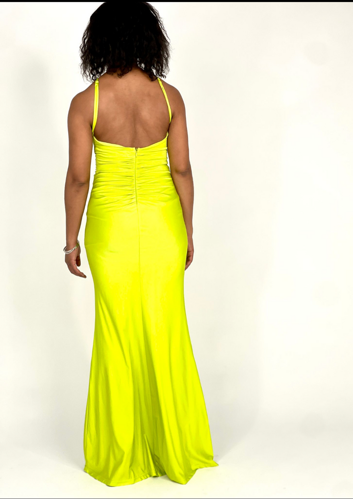 Lime Flower Neck Maxi Dress