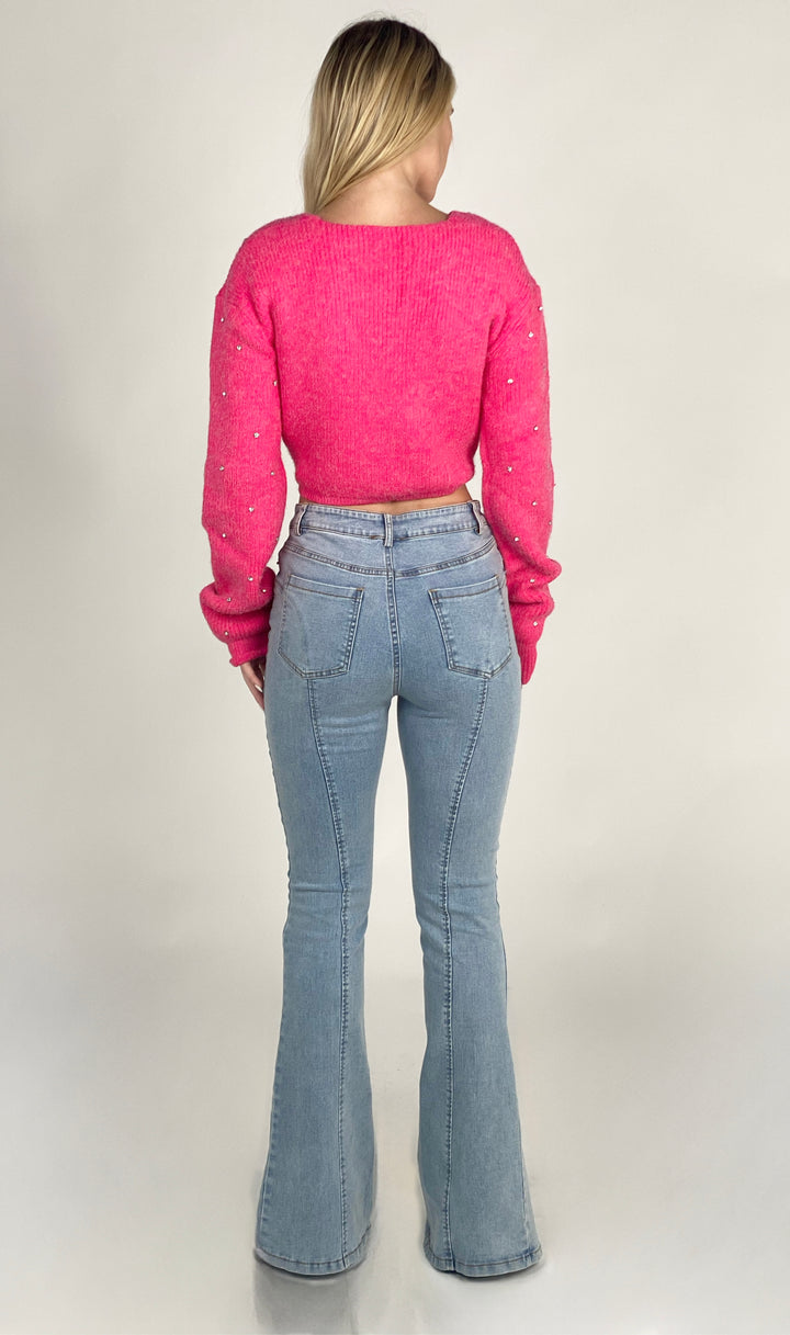 Rose Pink V Neck Sweater