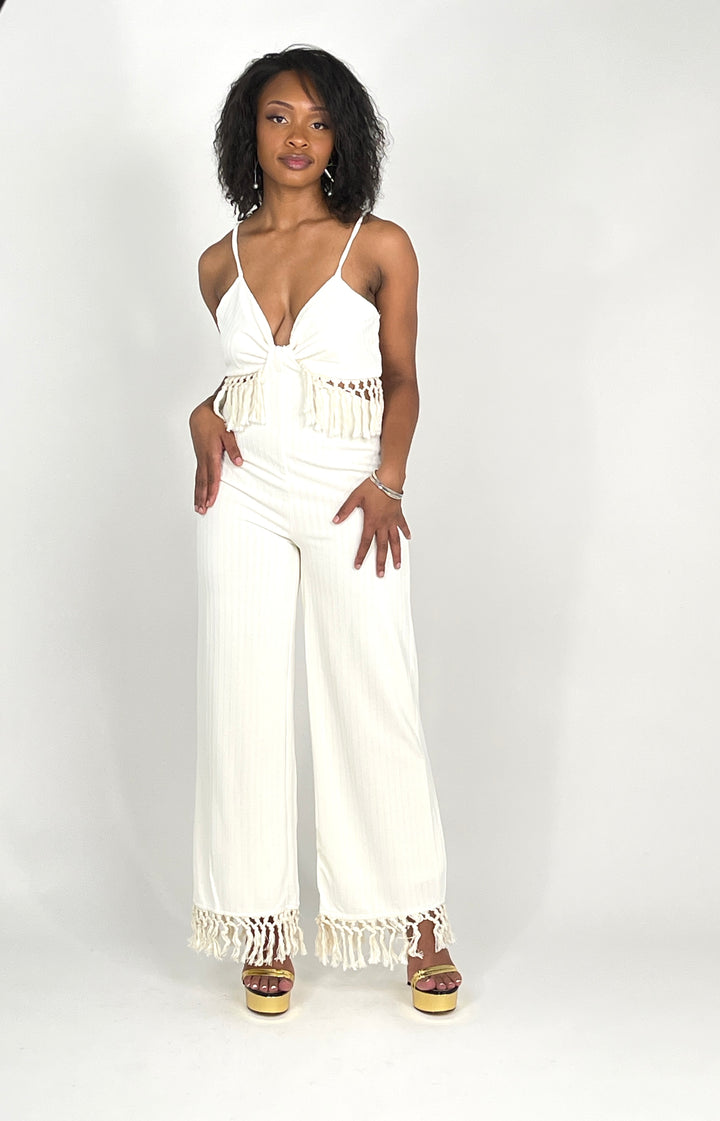 Off White Fringe Tassel Jumpsuit