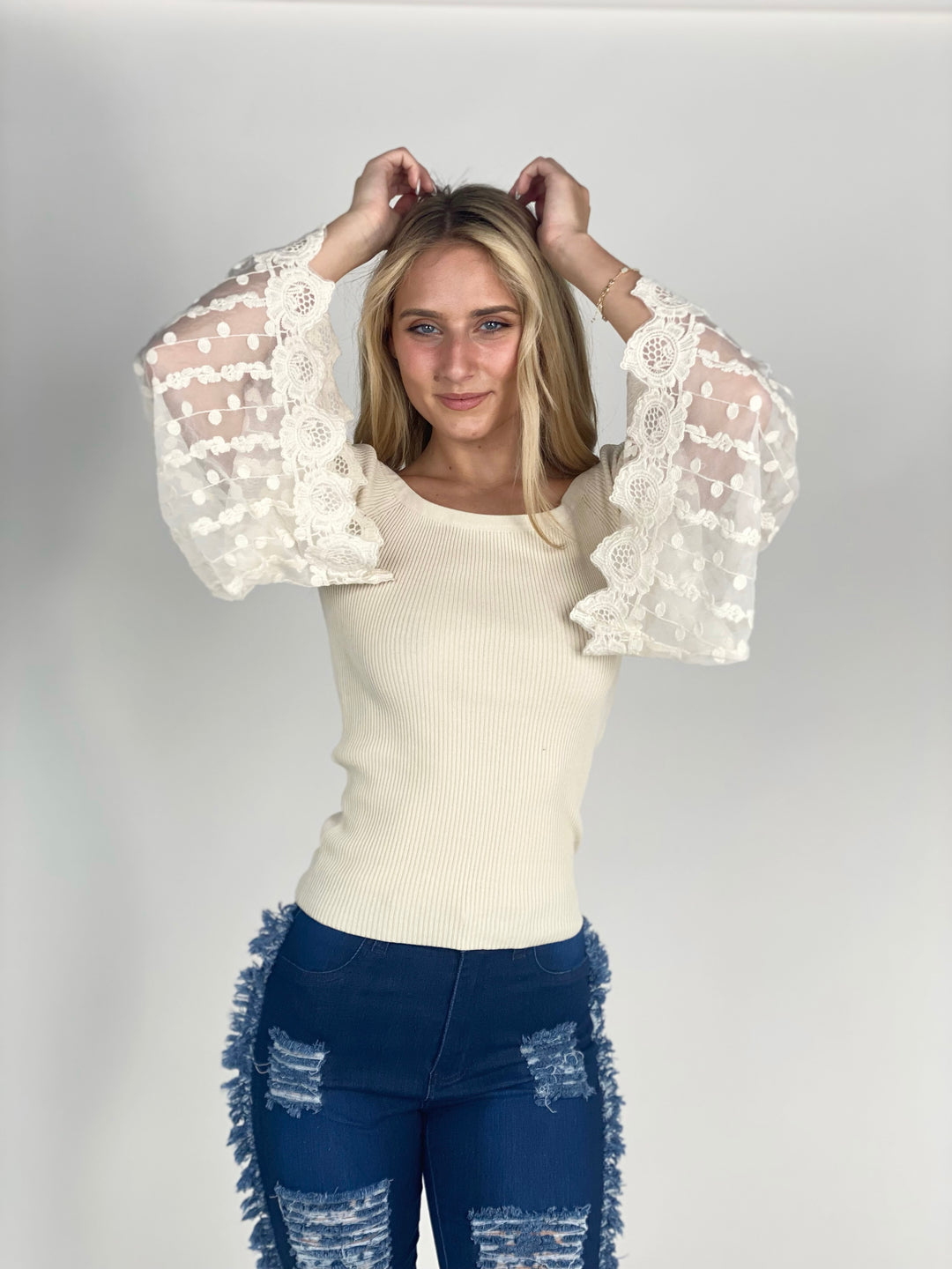 Cream Sweater Knit Top