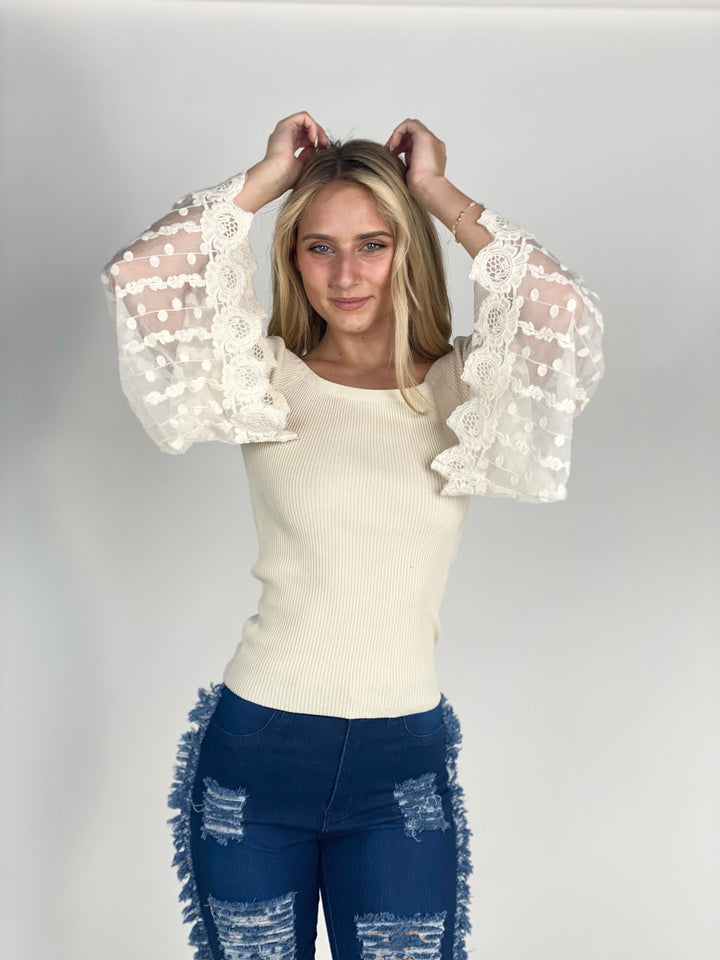 Cream Sweater Knit Top