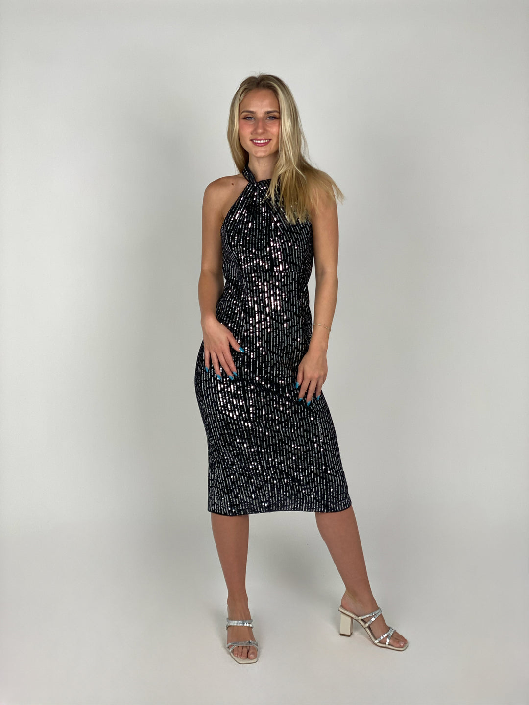 Black Sequin Sleeveless Midi Dress