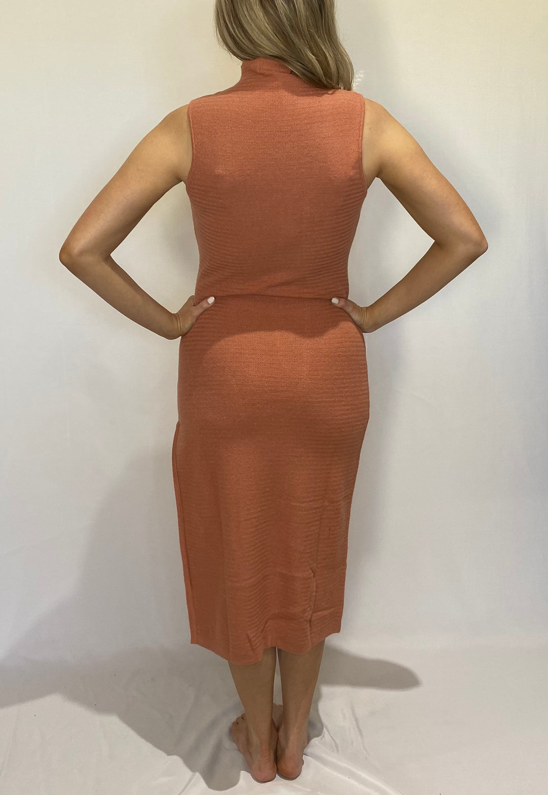 Mock Neck Sleeveless Bodycon Sweater Midi Dress