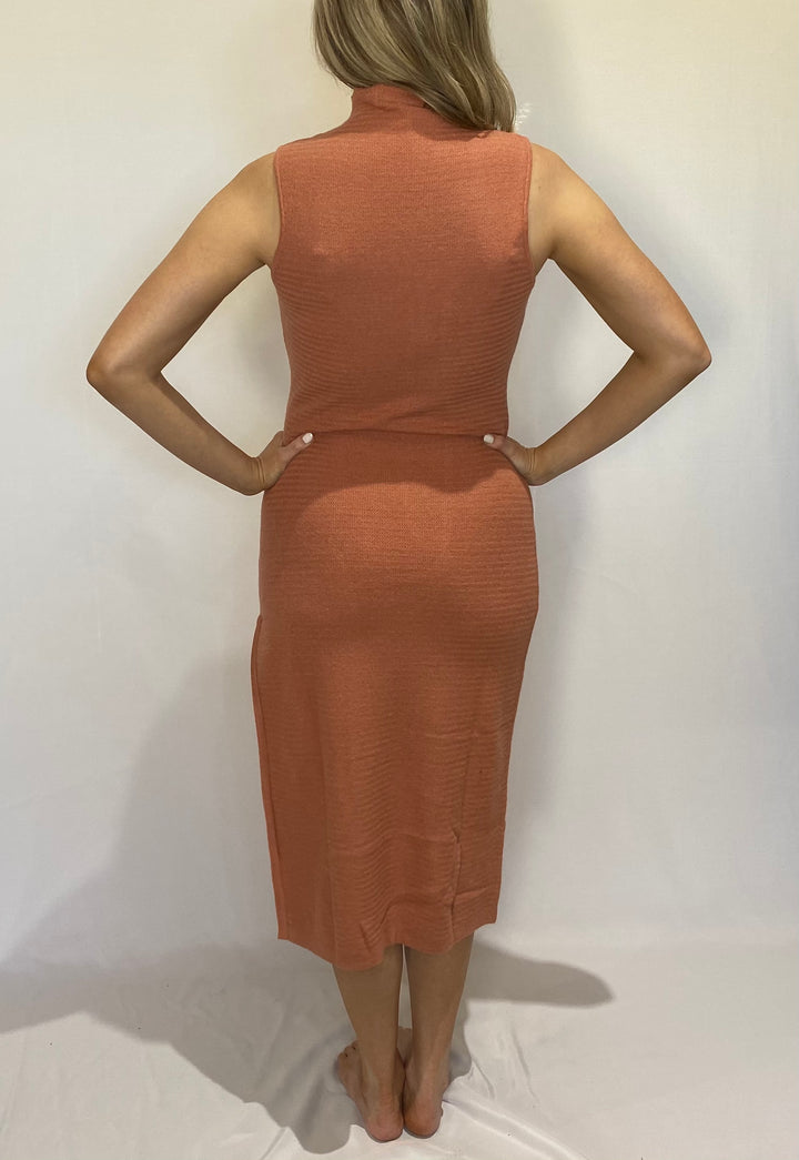 Mock Neck Sleeveless Bodycon Sweater Midi Dress