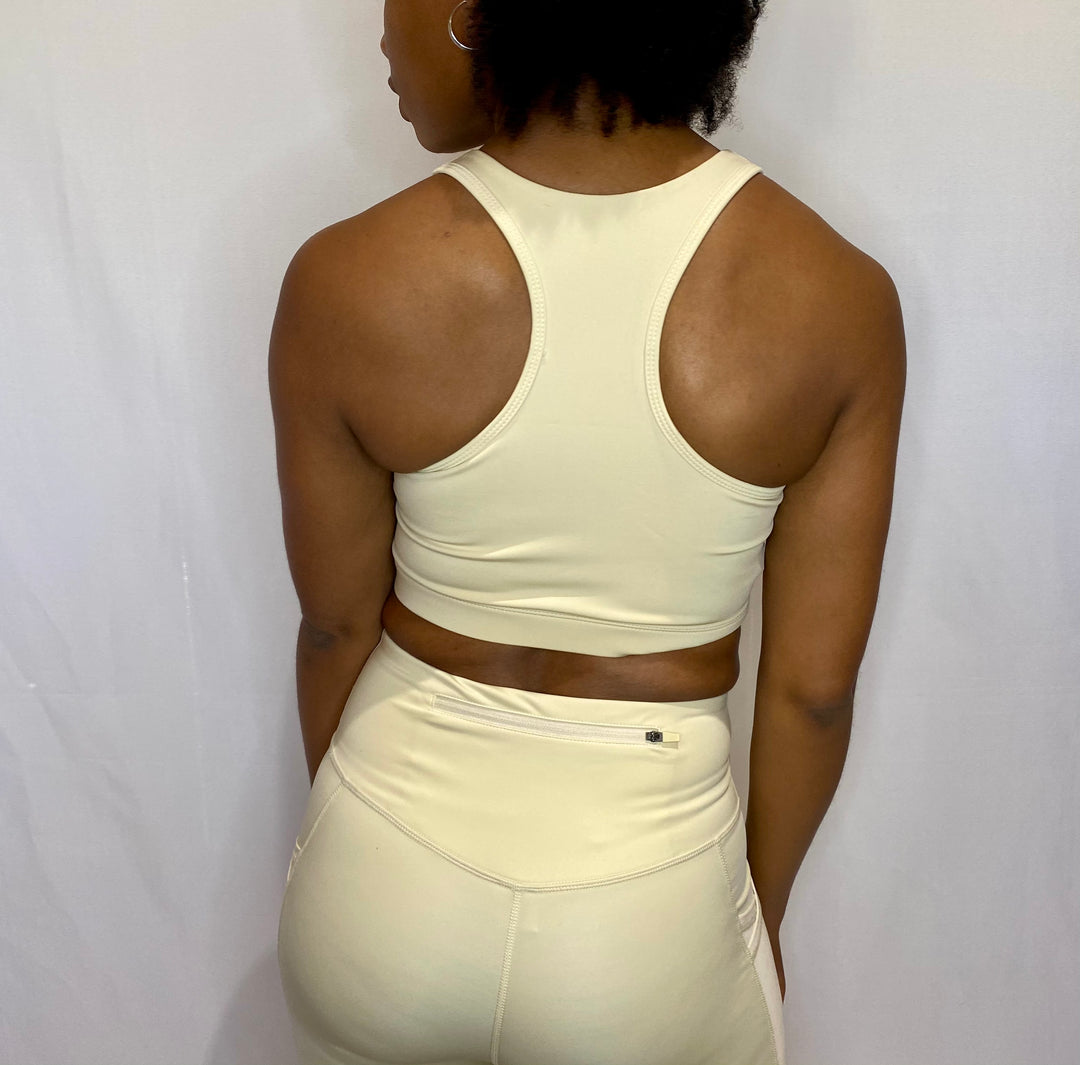 Cream Zip-Up Sports Bra