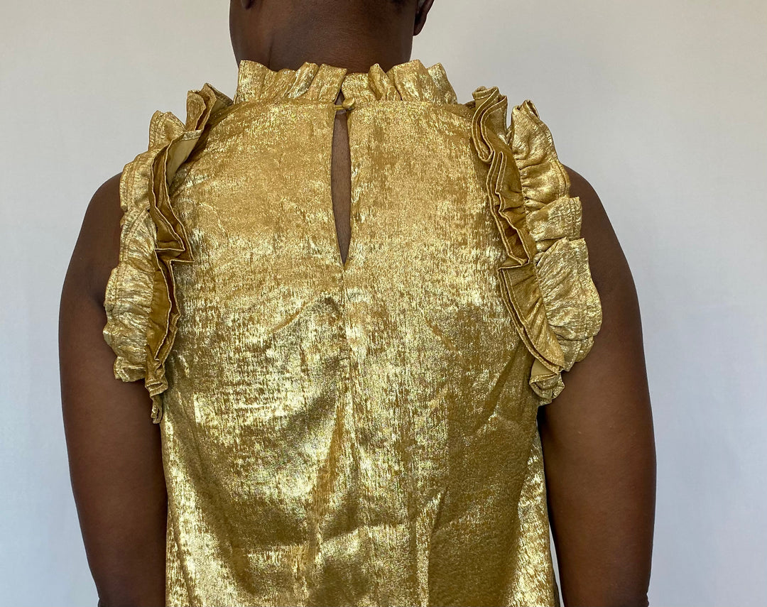Metallic Gold Cocktail Dress With Ruffles
