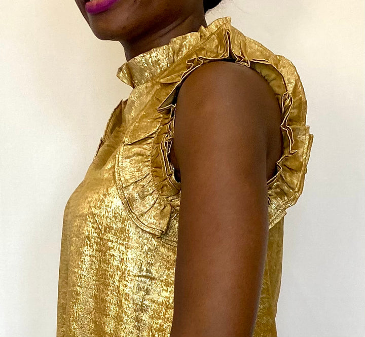 Metallic Gold Cocktail Dress With Ruffles