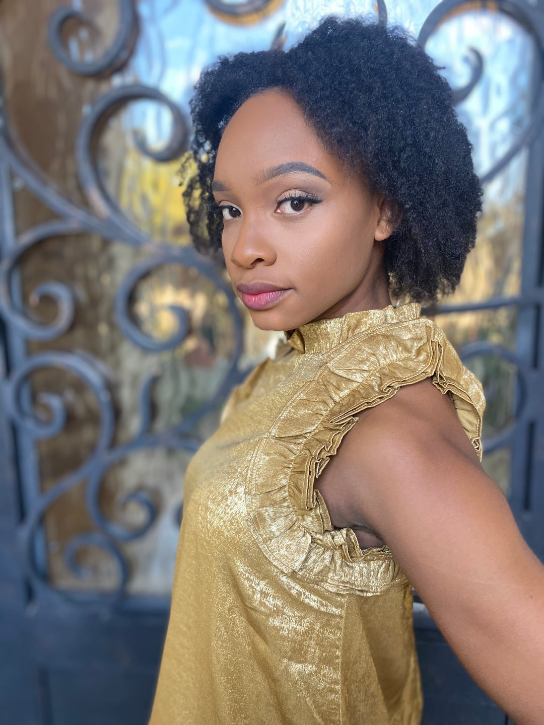 Metallic Gold Cocktail Dress With Ruffles