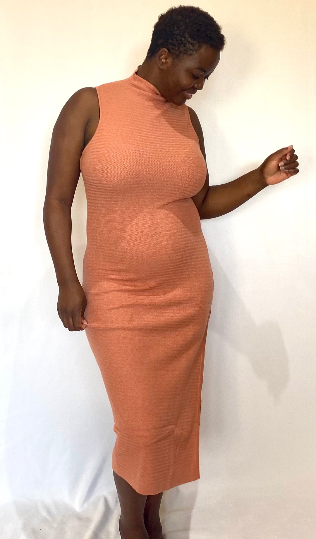 Mock Neck Sleeveless Bodycon Sweater Midi Dress