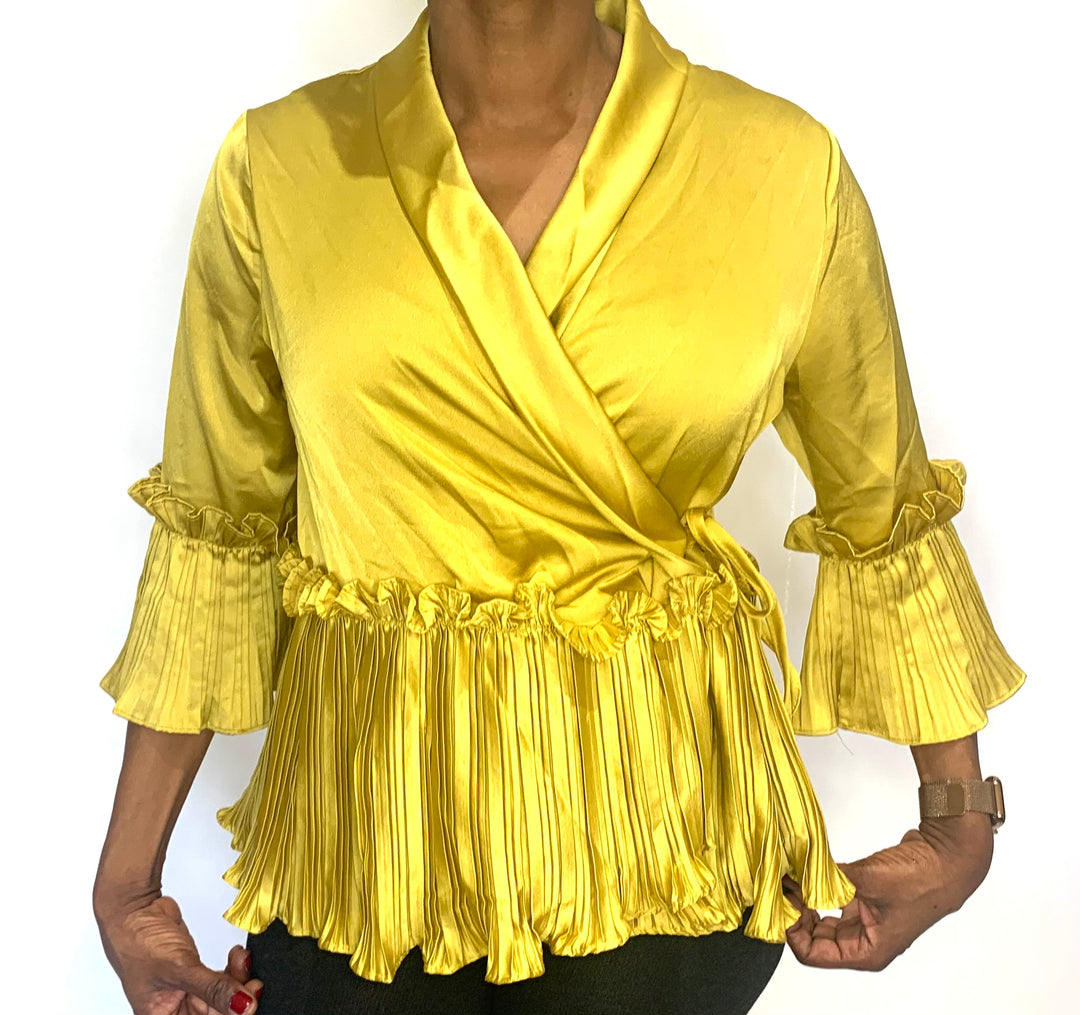 Ruffle Top Silk Wrap Blouse
