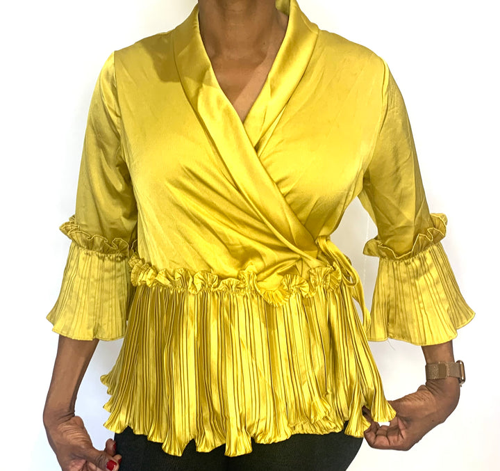 Ruffle Top Silk Wrap Blouse