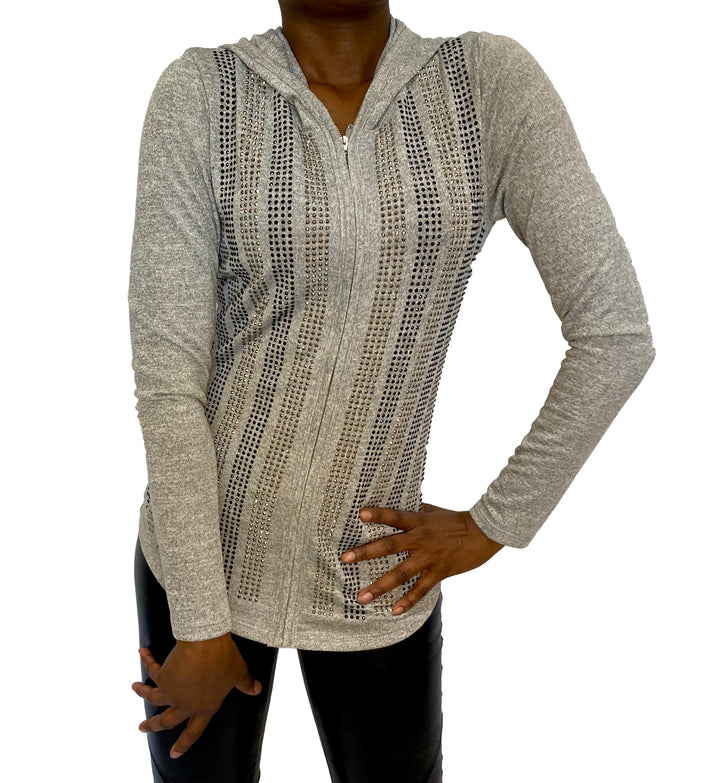Long Sleeve Knit Hoodie With Stones