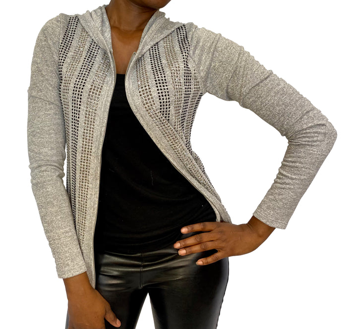 Long Sleeve Knit Hoodie With Stones