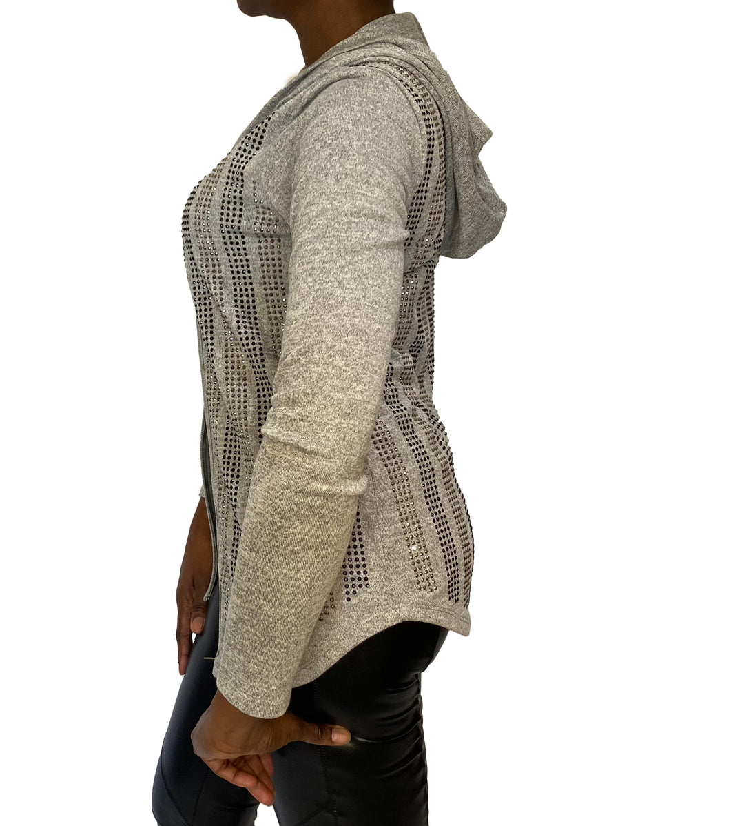 Long Sleeve Knit Hoodie With Stones