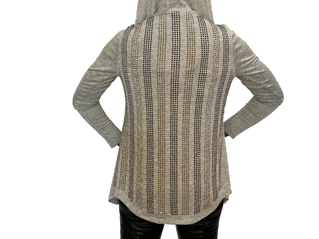 Long Sleeve Knit Hoodie With Stones