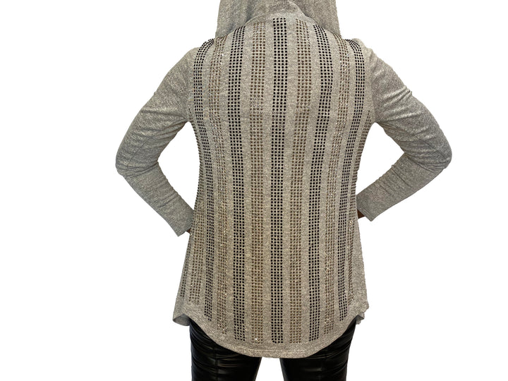 Long Sleeve Knit Hoodie With Stones