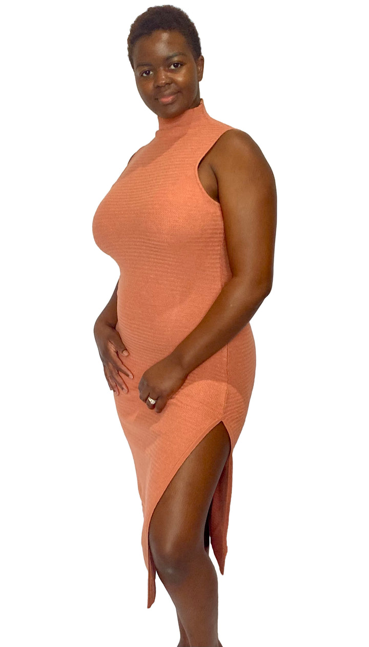 Mock Neck Sleeveless Bodycon Sweater Midi Dress
