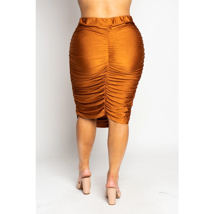Camel Satin Ruched Skirt
