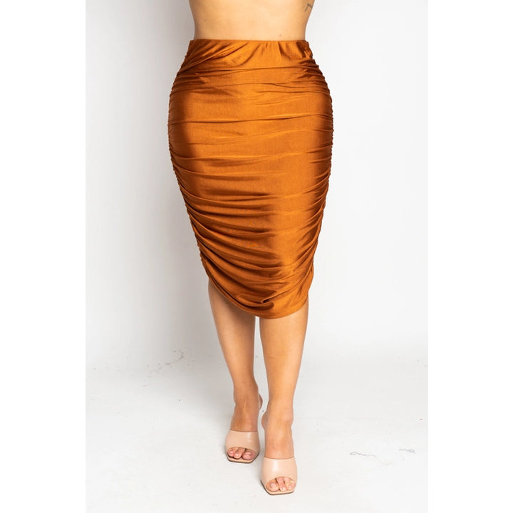 Camel Satin Ruched Skirt