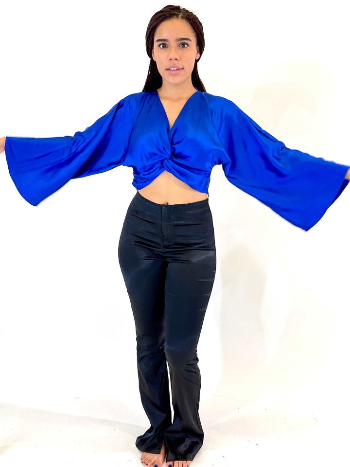 Blue Long Sleeve Crop Top