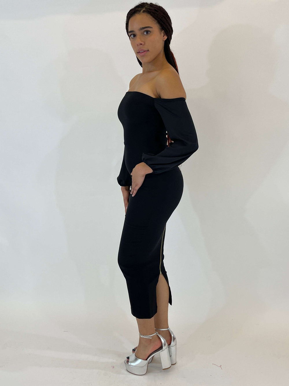 Black Long Sleeve Midaxi Dress