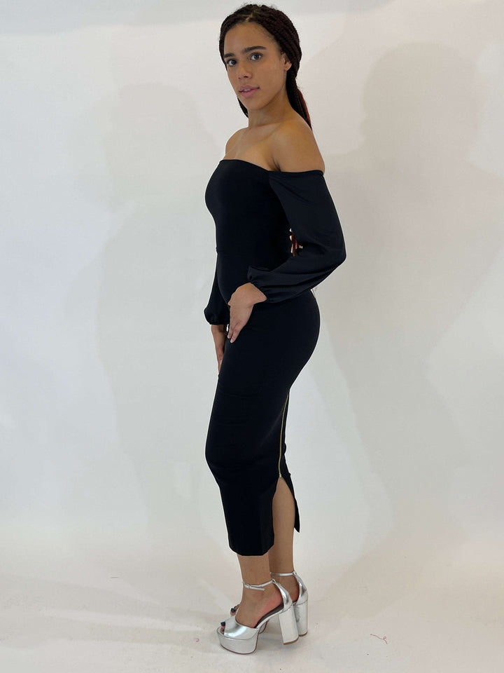 Black Long Sleeve Midaxi Dress