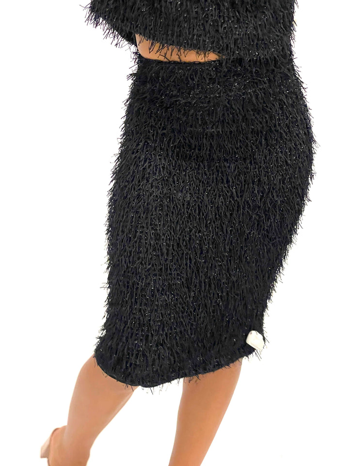 Black Frizzle Mini Skirt