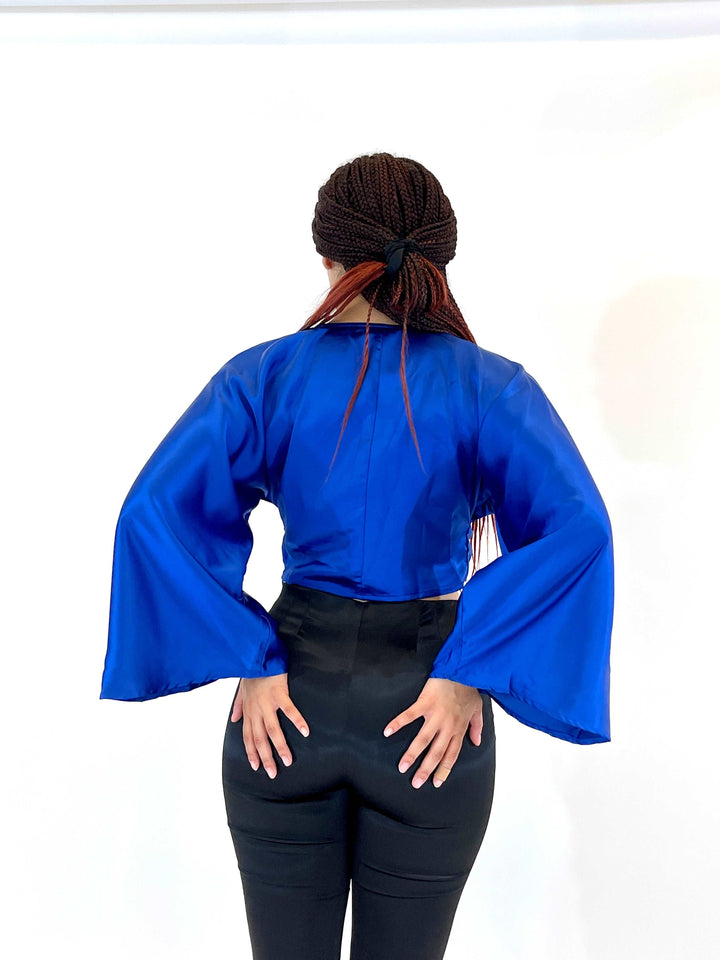 Blue Long Sleeve Crop Top