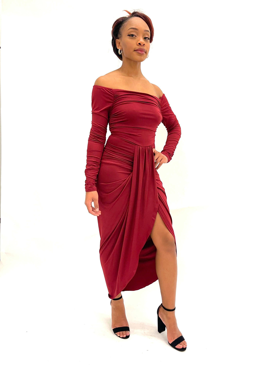 Burgundy Long Sleeve Sexy Dress