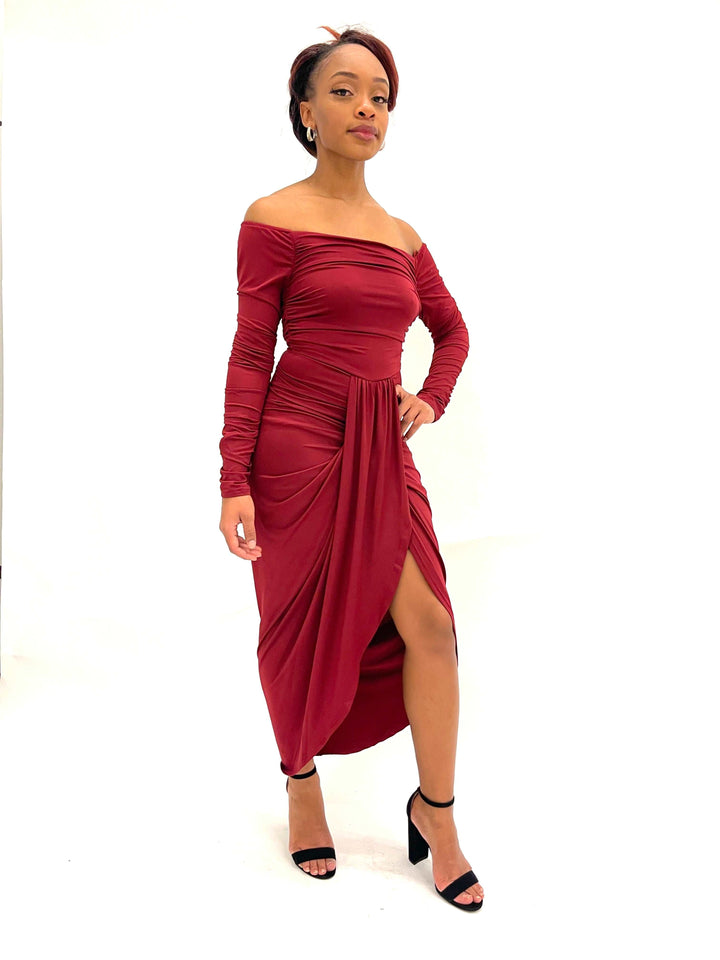 Burgundy Long Sleeve Sexy Dress