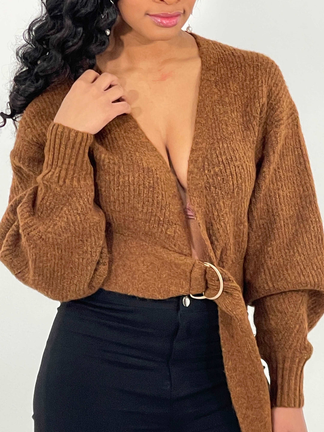 Brown Sweater Knit Top