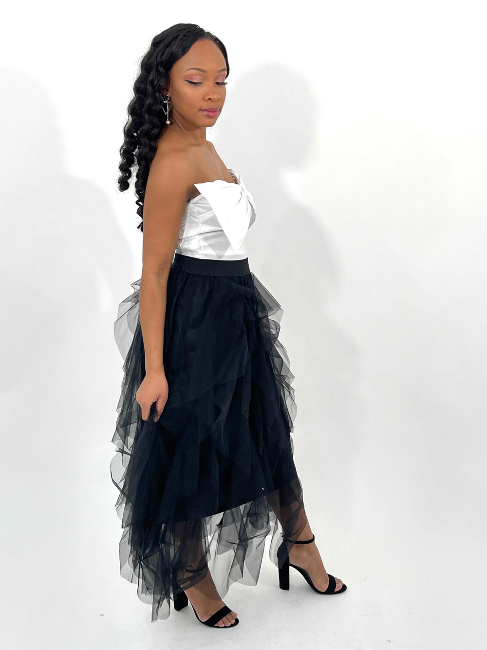 Black Ruffled Long Skirt