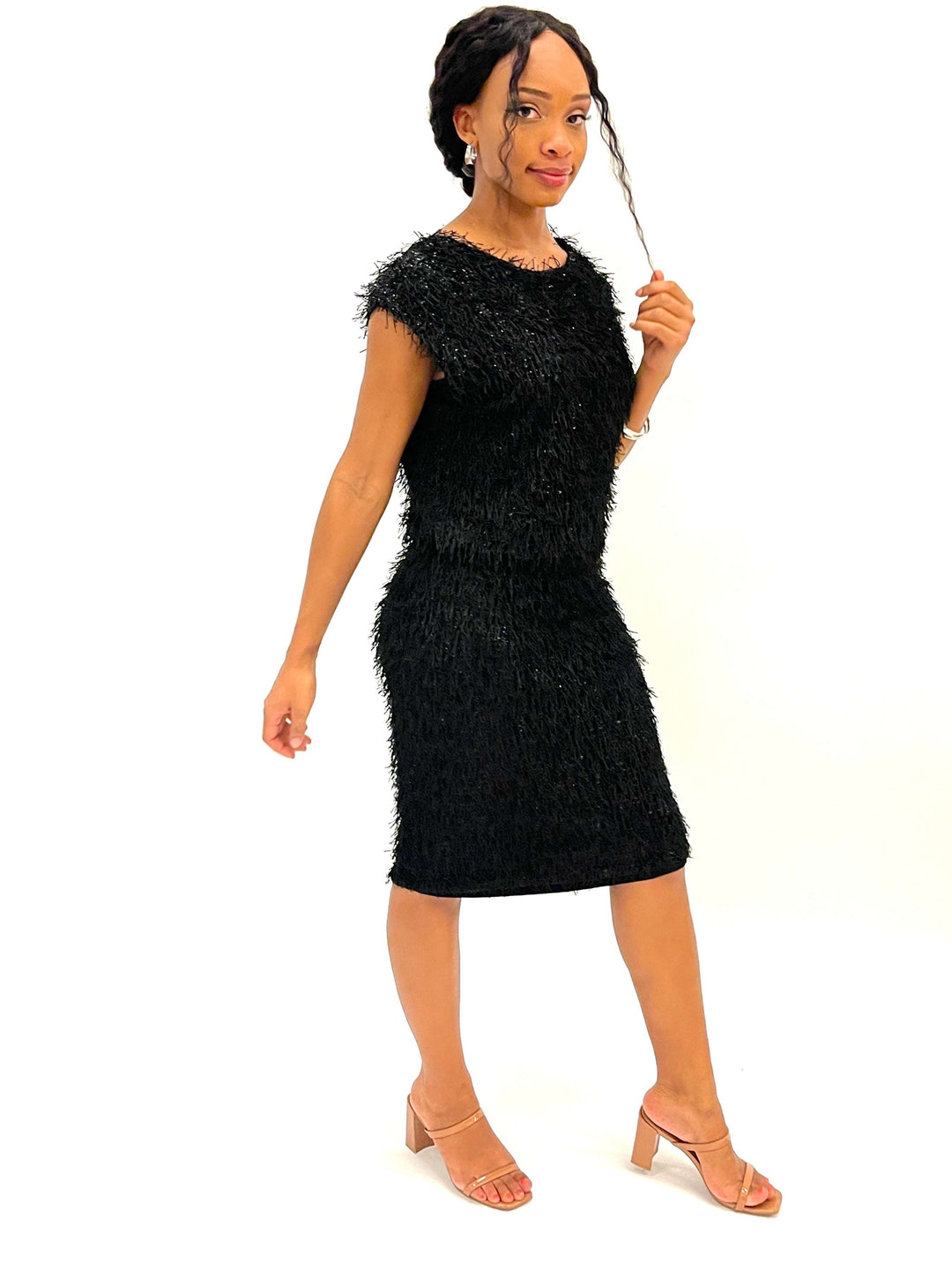 Black Frizzle Mini Skirt