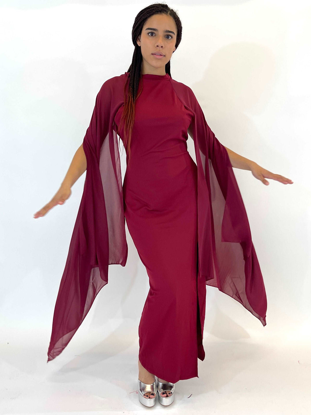 Burgundy Long Sleeve Maxi Dress