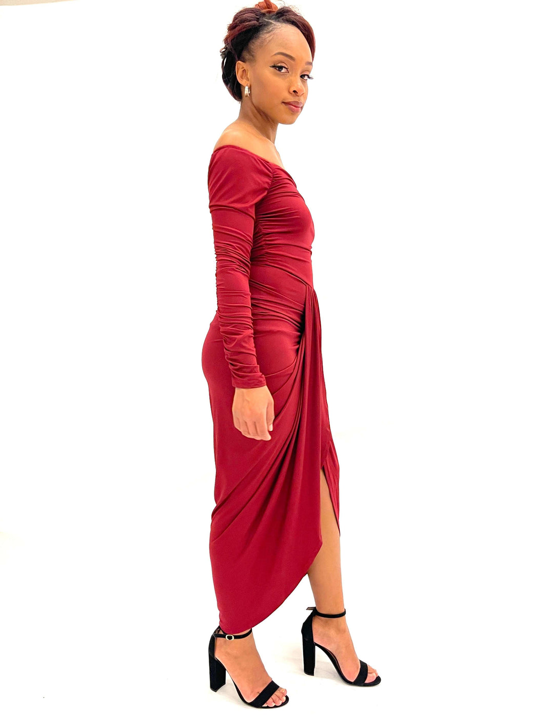 Burgundy Long Sleeve Sexy Dress