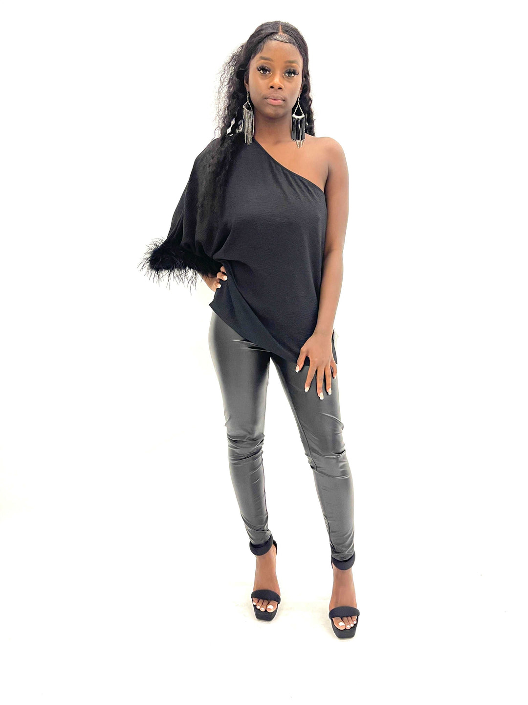 Black One Sided  Feather Sleeve