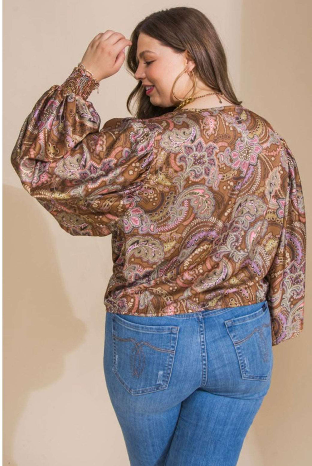 Brown Satin Print Top