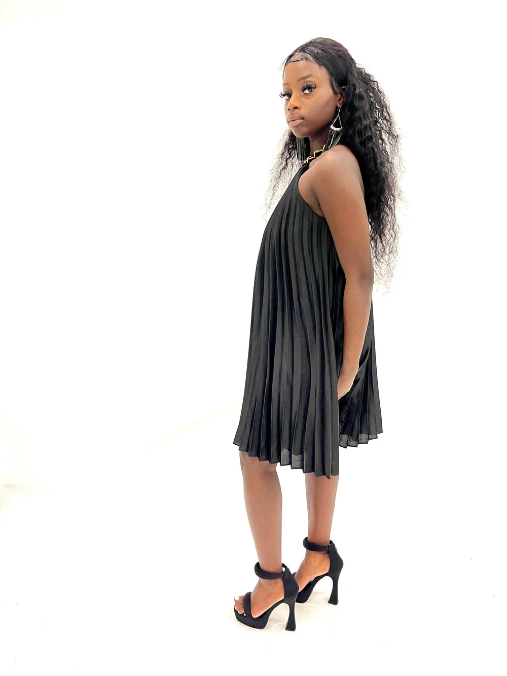 Black Pleated Chain Dress