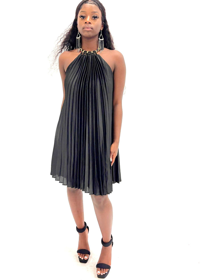 Black Pleated Chain Dress