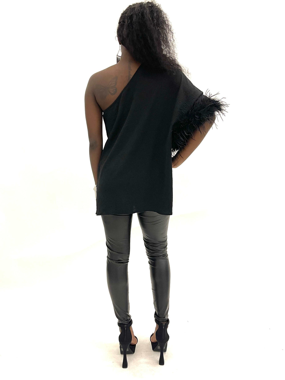 Black One Sided  Feather Sleeve