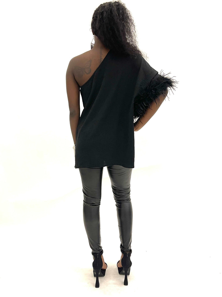 Black One Sided  Feather Sleeve