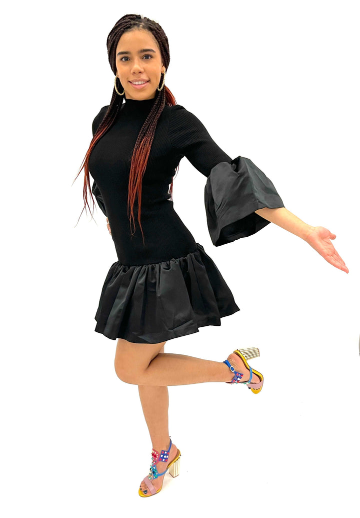 Black Flared Sleeve Sweater Dress