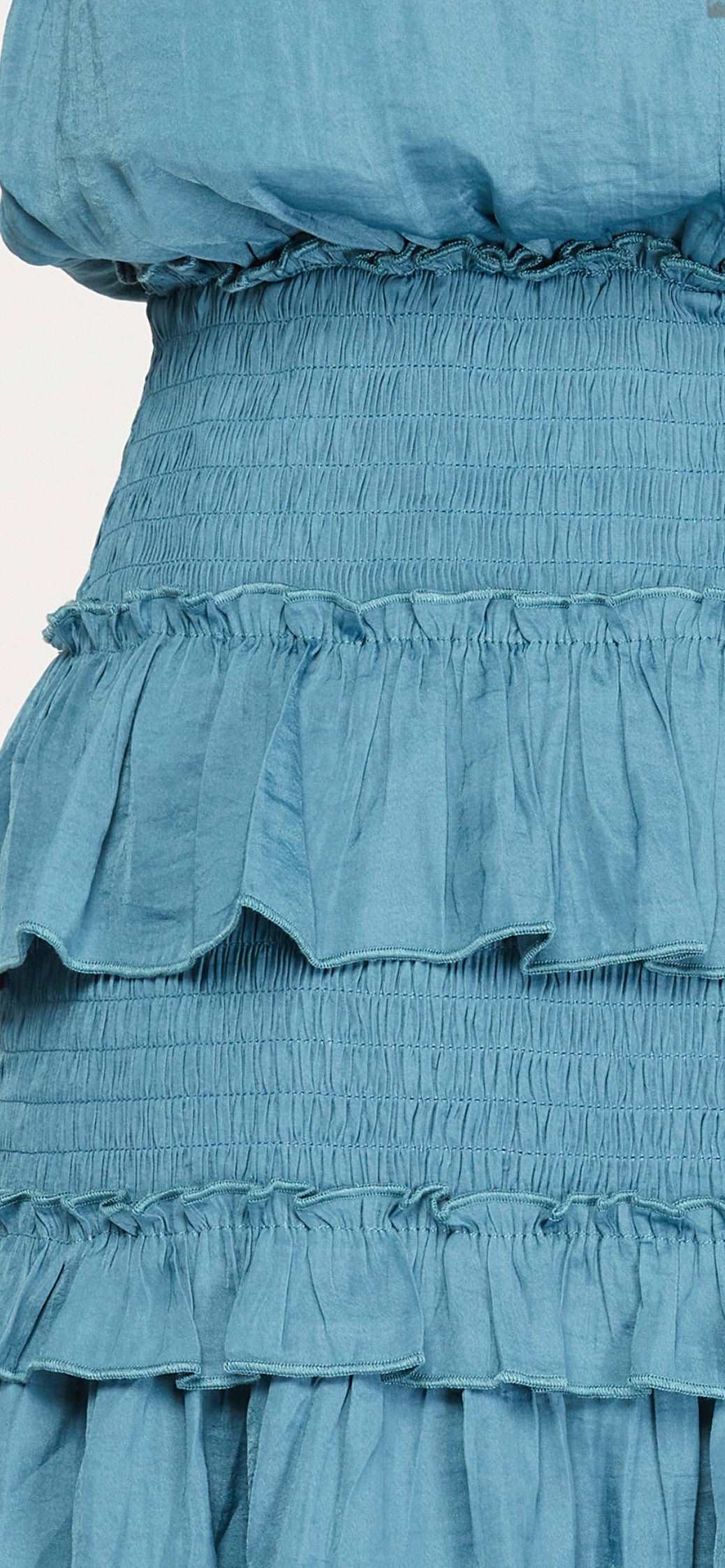 Blue Sleeveless Smocked Dress