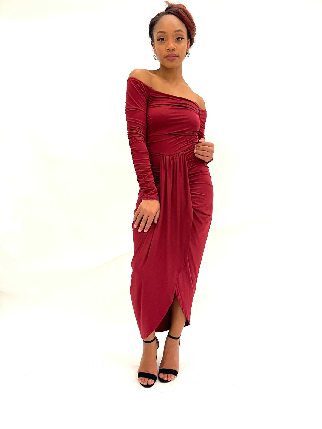 Burgundy Long Sleeve Sexy Dress