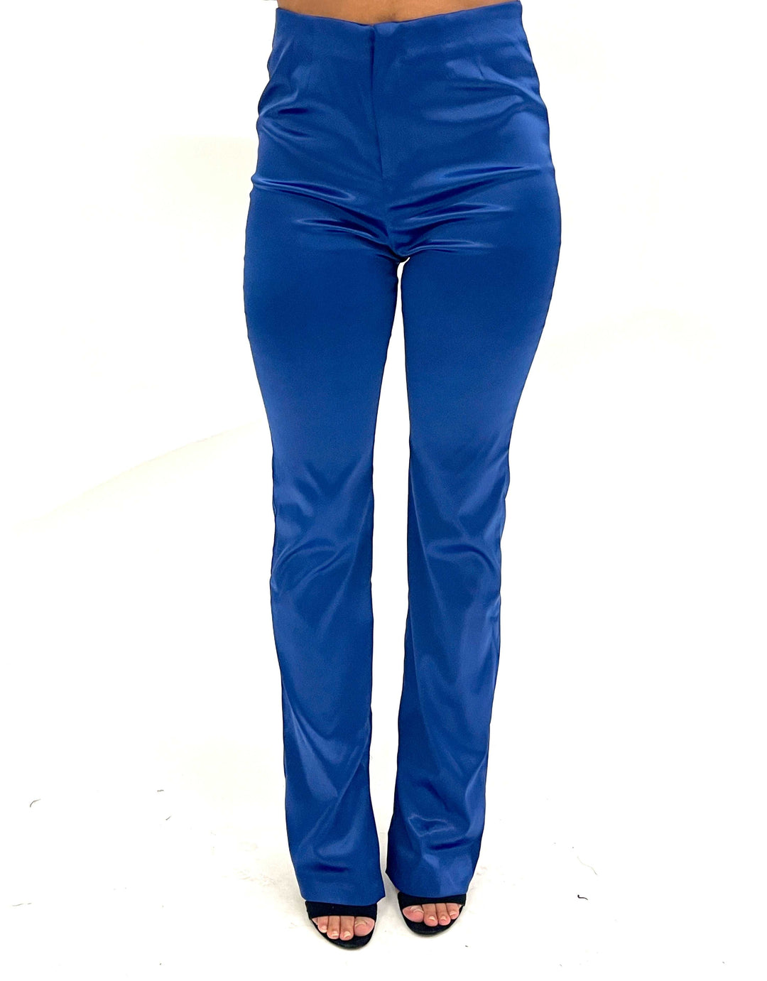 Blue Silk high Waist Pants