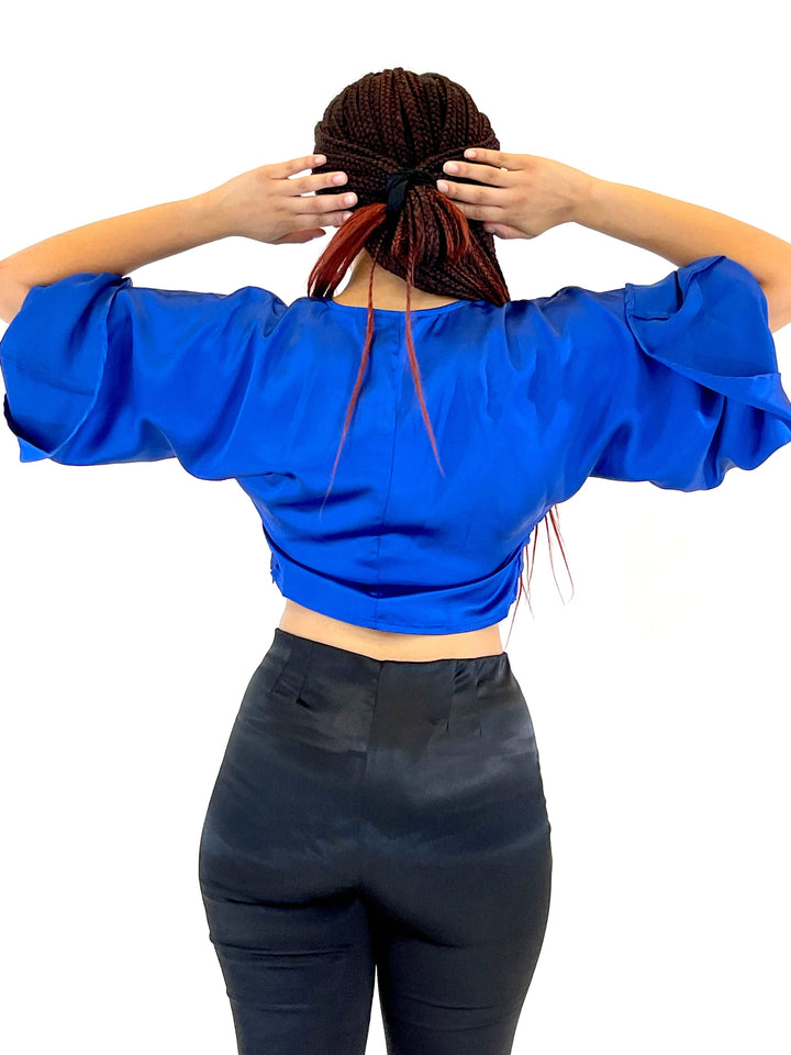 Blue Long Sleeve Crop Top