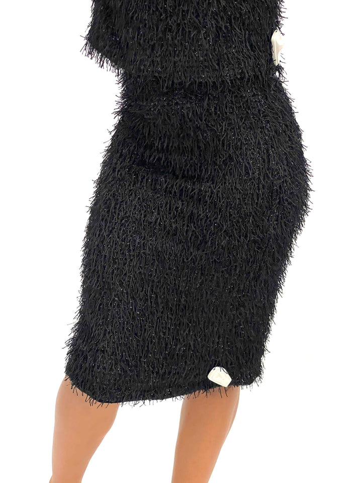 Black Frizzle Mini Skirt