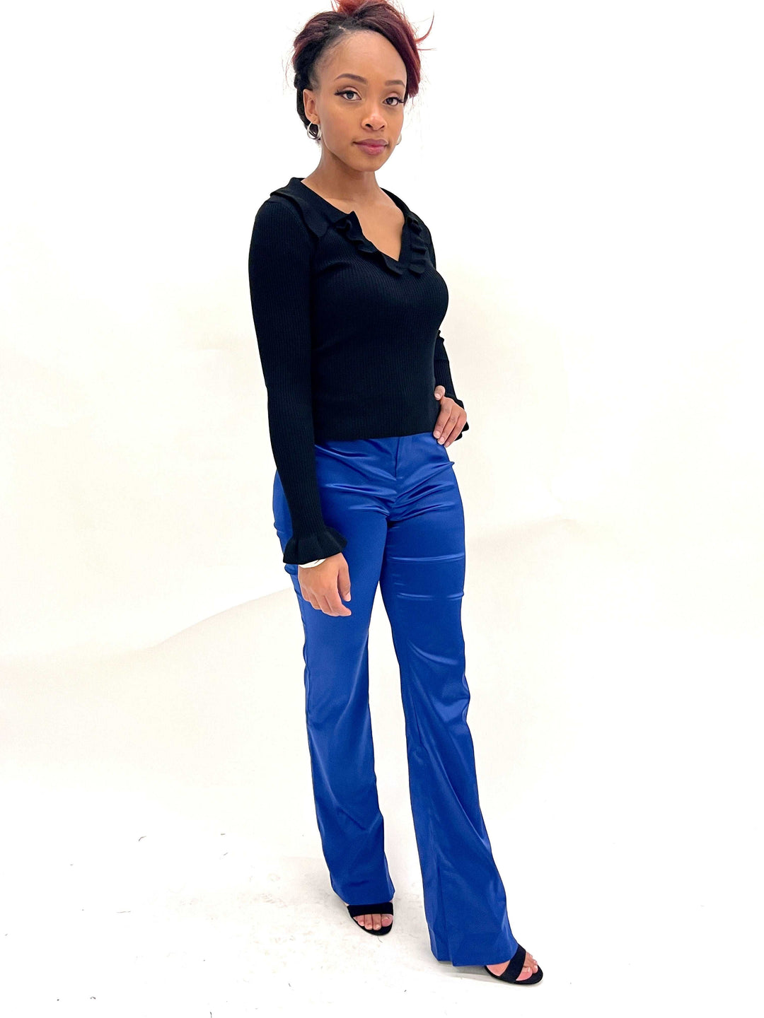 Blue Silk high Waist Pants