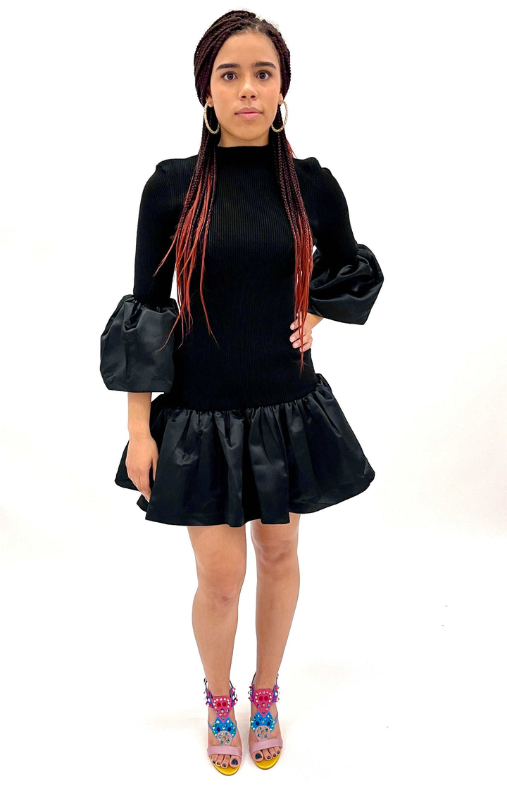 Black Flared Sleeve Sweater Dress