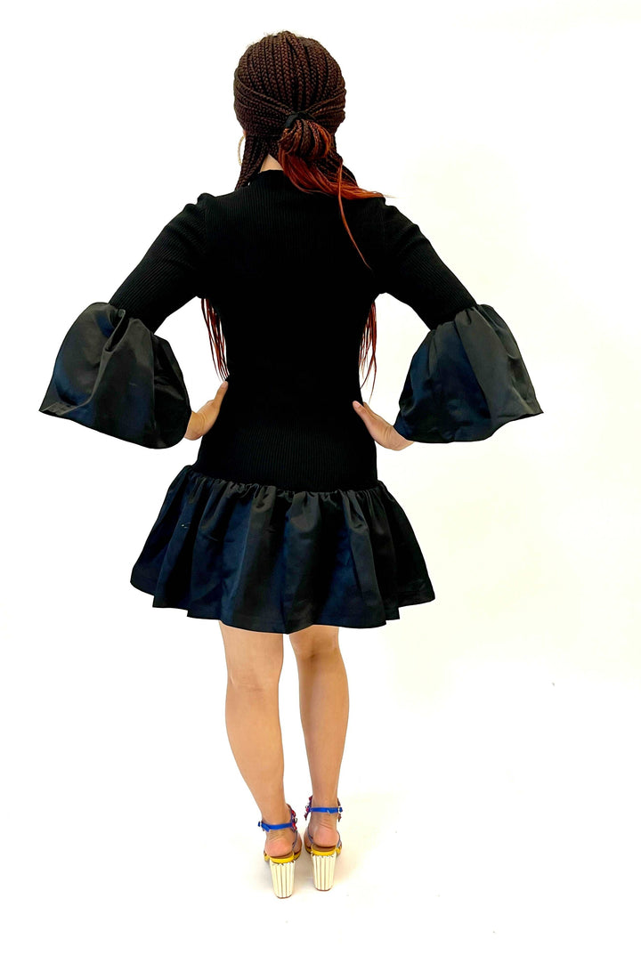 Black Flared Sleeve Sweater Dress